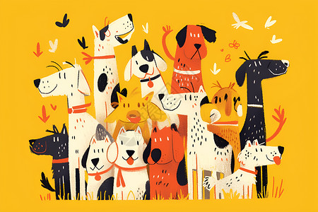 狗狗的彩色卡通插画背景图片