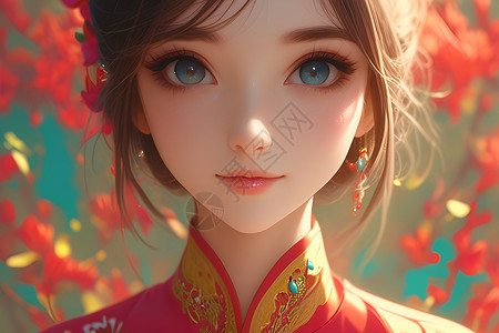 大熊与少女纯真与美丽交织的仙女插画