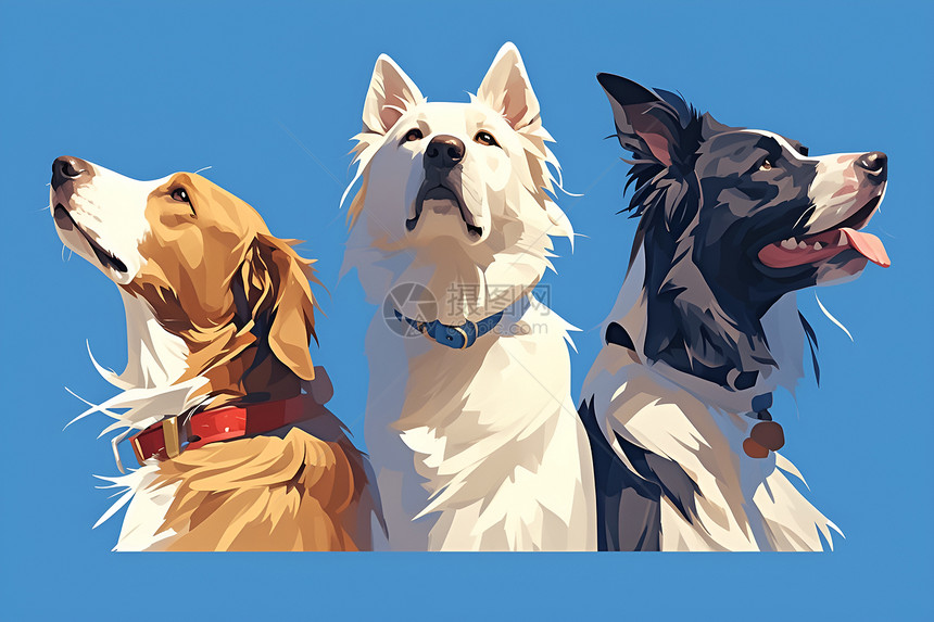 三只狗狗可爱插画图片