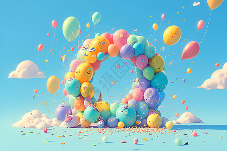 七彩气球插画背景图片