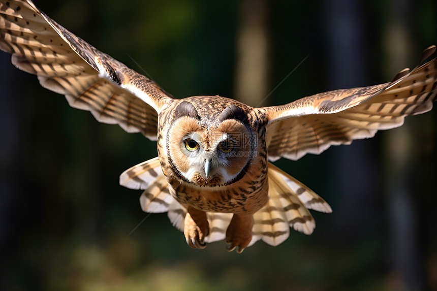 森林里飞翔的猫头鹰图片