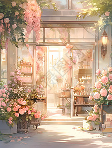 小镇花店的花海背景图片