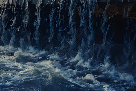 岩石瀑布堤坝下的海浪插画