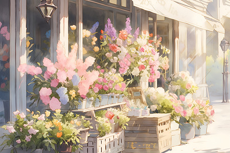 阳光里的花店背景图片