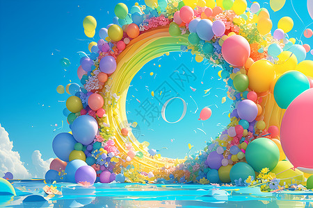 彩虹色彩素材彩色气球中的字母插画