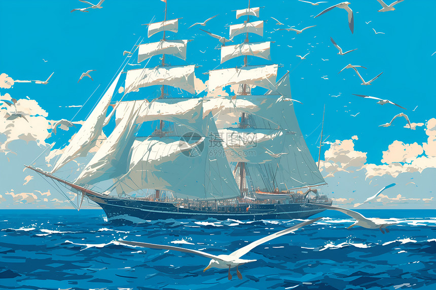 远航的帆船图片