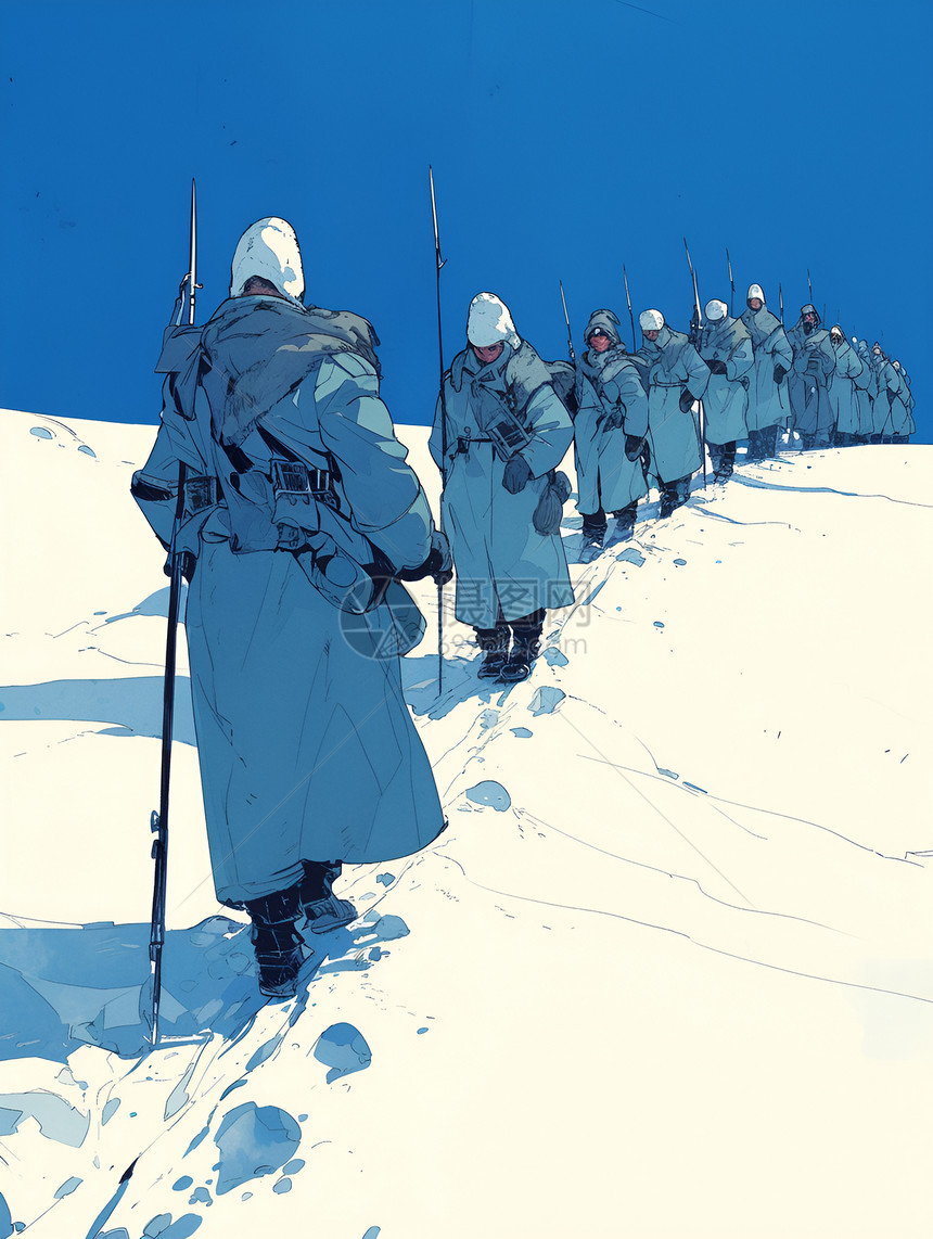 雪地行军的士兵图片