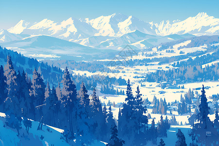 冬日壮丽森林插画背景图片