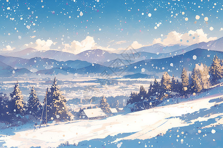 大雪纷飞的冬季美景冬日风景插画插画