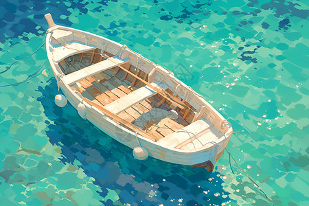 海面船海湾中一艘木质船插画