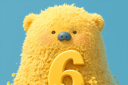 数字六与黄色泰迪熊高清图片