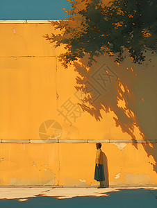 墙建筑男子站在墙壁边插画