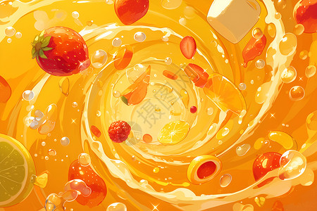 水果果汁美味新鲜的水果插画