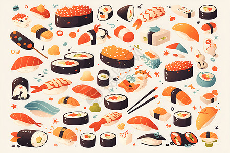 美味寿司人彩绘插画背景图片