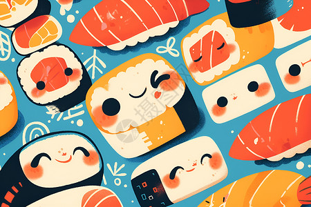 有趣食物有趣的寿司插画插画