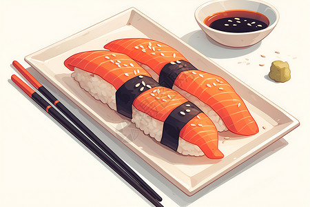 可爱餐盘日式寿司艺术插画