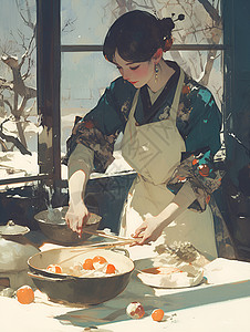 房间里做饭的女人背景图片