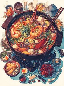 宴会菜肴饕餮火锅美食插画