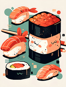 彩绘美味寿司背景图片