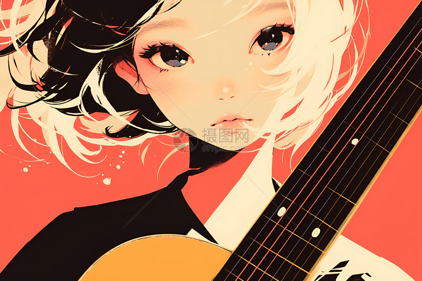 弹奏吉他的美丽少女图片