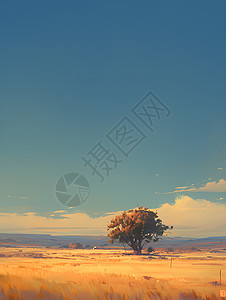 贫瘠沙漠沙漠上的孤独之树插画