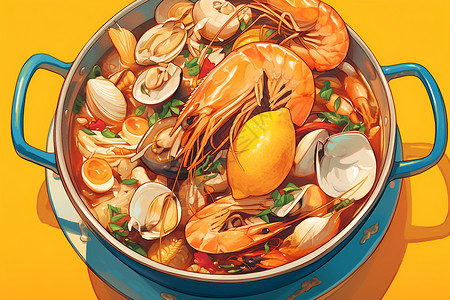 美味蟹美味的海鲜火锅插画