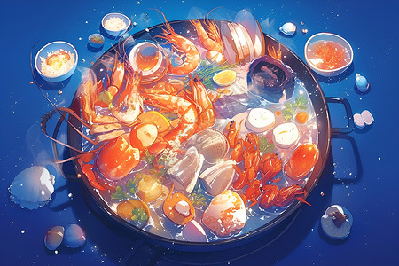鱼虾海鲜海鲜大餐插画