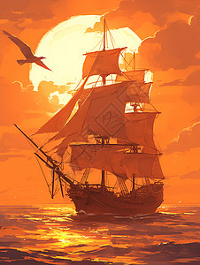 海上航行海上行驶的帆船插画