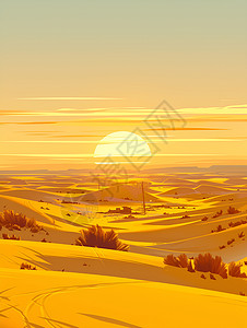日出沙漠沙漠的严酷美景插画