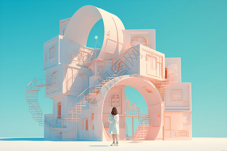 特色设计特色的粉色建筑插画