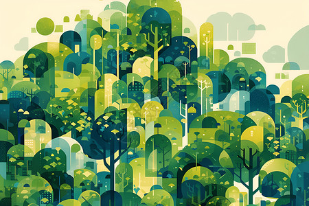 绿叶树神奇的森林之旅插画