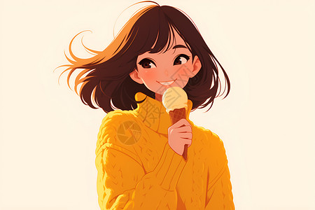 微笑的甜蜜女孩甜蜜微笑的女孩手持冰淇淋插画