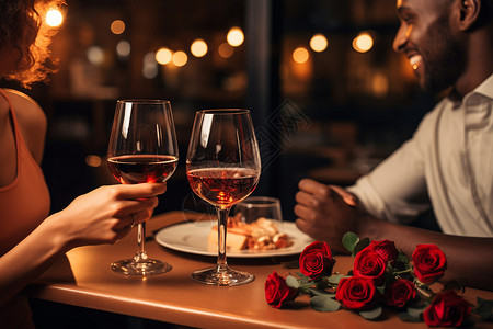 情侣酒杯情侣浪漫的晚餐背景