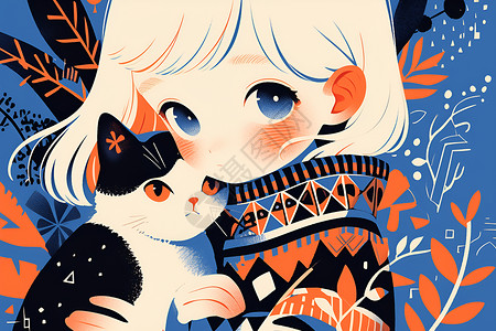 抱猫少女的温馨画面背景图片