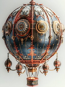 热气球装饰着铜齿轮高清图片