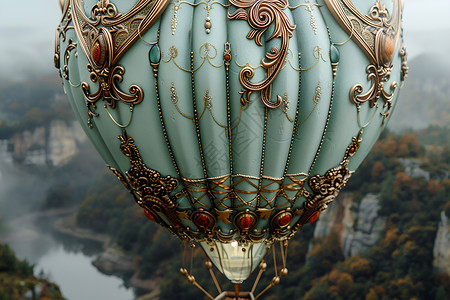 热气球在林间飞翔背景图片