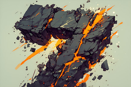 火山岩背景火山岩和闪电勾勒出的数字7插画