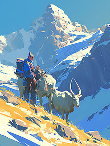 山间漫步的牧民背景图片