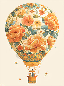 炫彩花纹花卉炫彩热气球插画