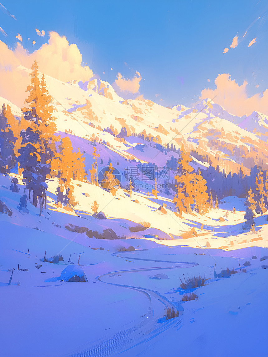 阳光下的雪山图片
