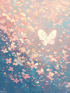 粉色蝴蝶素材粉色花海中的蝴蝶插画