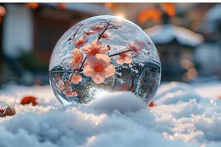 大红花球雪地中的水晶花球设计图片