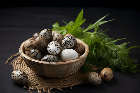 篮子中营养的鹌鹑蛋背景图片