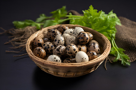 篮子中的食物鹌鹑蛋背景图片