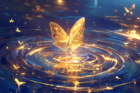 水面上的金色蝴蝶背景图片