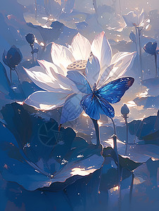 白色莲花上的蝴蝶高清图片