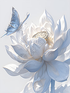 白银背景莲花上的白银蝴蝶插画