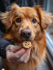 叼着饼干的宠物狗背景图片