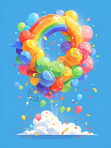 虹彩漂浮的艺术气球插画