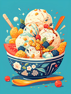 坚果冰淇淋美味冰淇淋插画